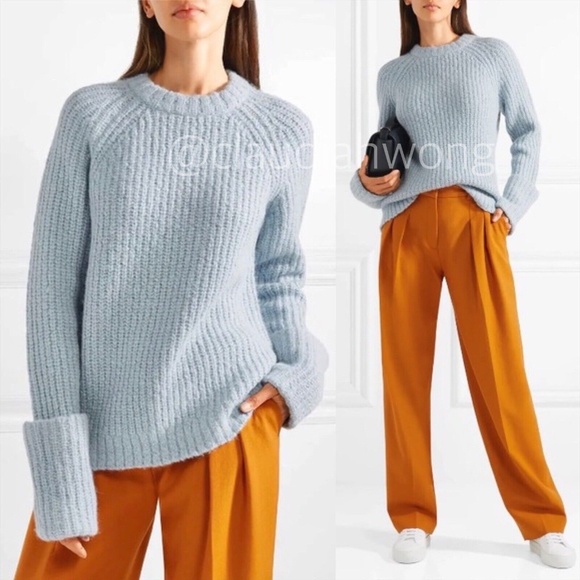 FRAME Cuffed Alpaca Wool Raglan Sweater in Powder Blue - Picture 12 of 12